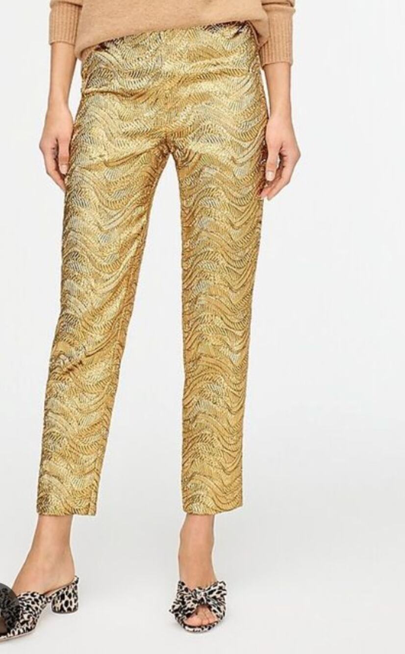 J.Crew Collection high-rise cigarette pant metallic leaf print jacquard 6 Gold